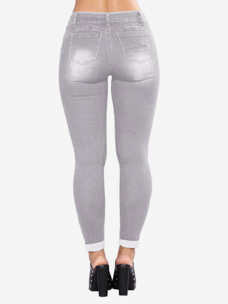 Dame-jeans Moderne Distressed Skinny Bomull Bunner - Grå