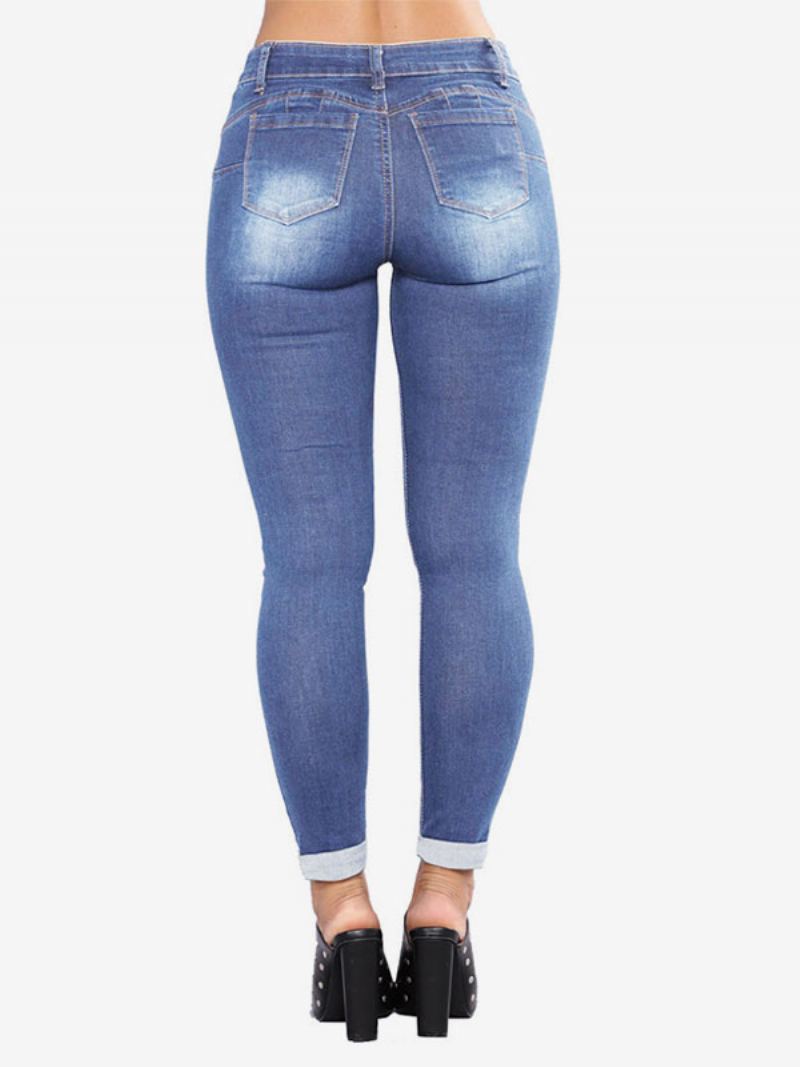 Dame-jeans Moderne Distressed Skinny Bomull Bunner - Lys Himmelblå