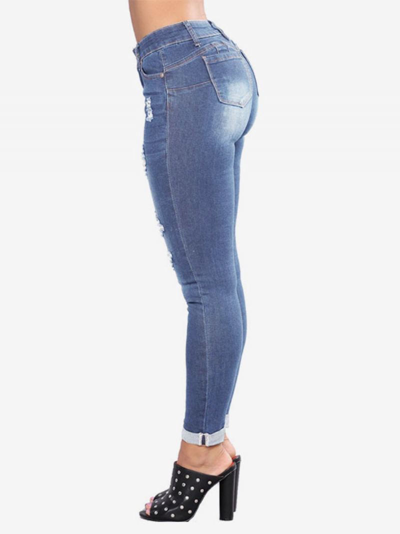 Dame-jeans Moderne Distressed Skinny Bomull Bunner - Lys Himmelblå