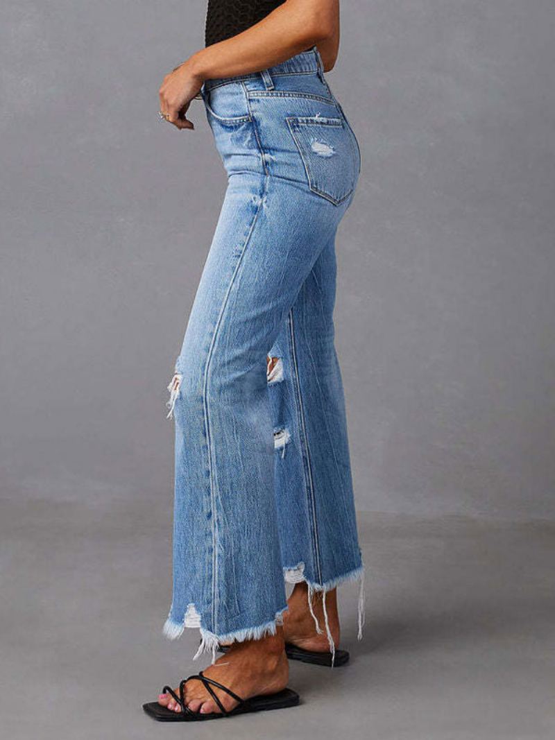 Damejeans Sjarmerende Distressed Blusset Polyester - Blå