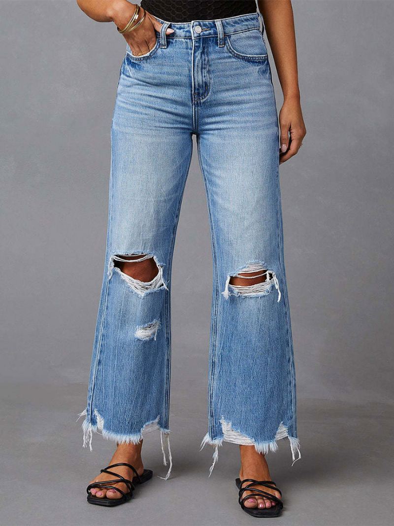 Damejeans Sjarmerende Distressed Blusset Polyester - Blå