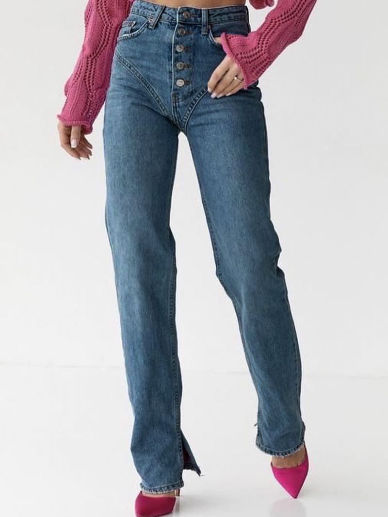 Elegante Cowboy Jeans Knapper Høy Midje Straight Leg Bukser For Dame