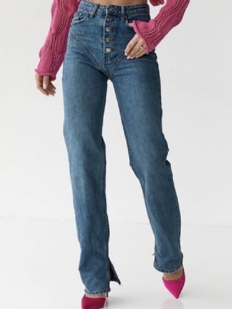 Elegante Cowboy Jeans Knapper Høy Midje Straight Leg Bukser For Dame