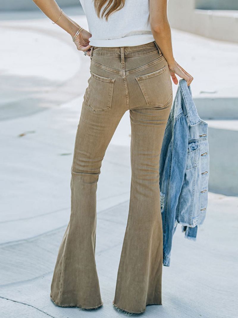 Flare Jeans For Kvinner Camel Cotton Spring Bell Bottoms 2024 - Kamel