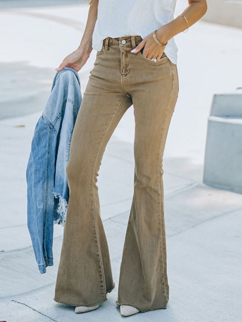 Flare Jeans For Kvinner Camel Cotton Spring Bell Bottoms 2024 - Kamel