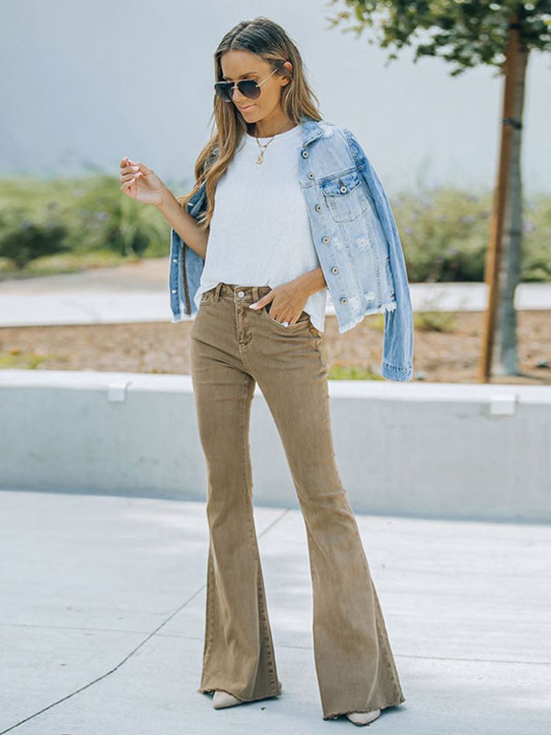 Flare Jeans For Kvinner Camel Cotton Spring Bell Bottoms 2024 - Kamel