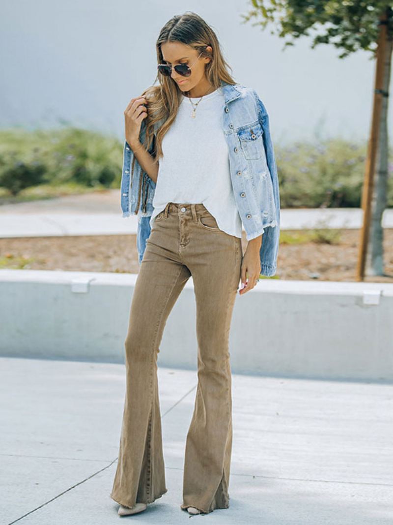 Flare Jeans For Kvinner Camel Cotton Spring Bell Bottoms 2024 - Kamel