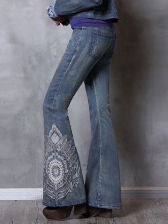 Flare Jeans For Kvinner Middels Høye Broderte Vintage Klokkeunderdeler 2024