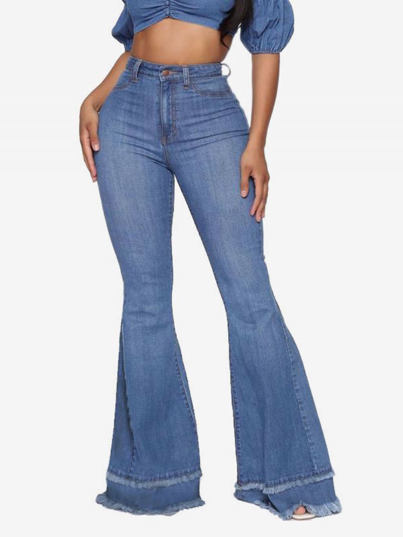 Flare Jeans For Kvinner Raw Edge Cotton Spring Bell Bottoms 2024 - Blå