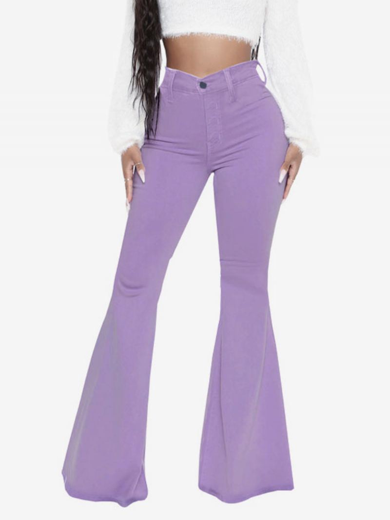 Flare Jeans For Kvinner Raw Edge High Rise Bell Bottoms 2024 - Lilla