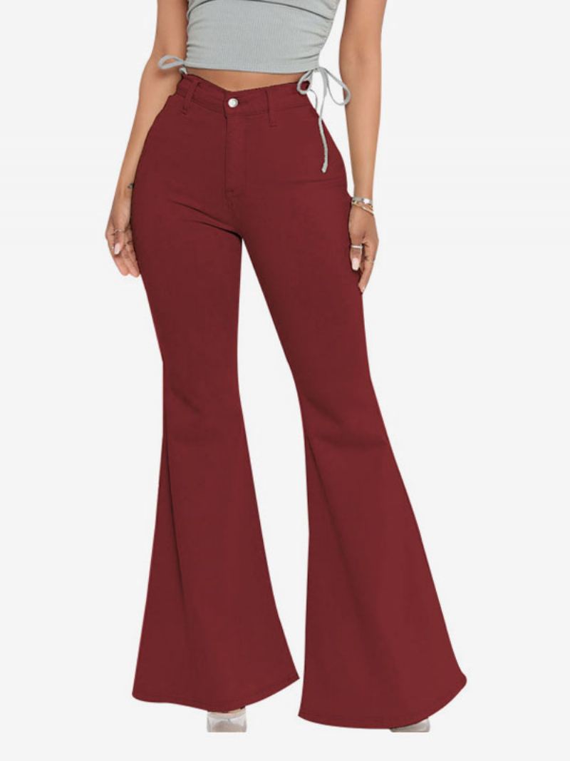 Flare Jeans For Kvinner Raw Edge High Rise Bell Bottoms 2024 - Burgunder