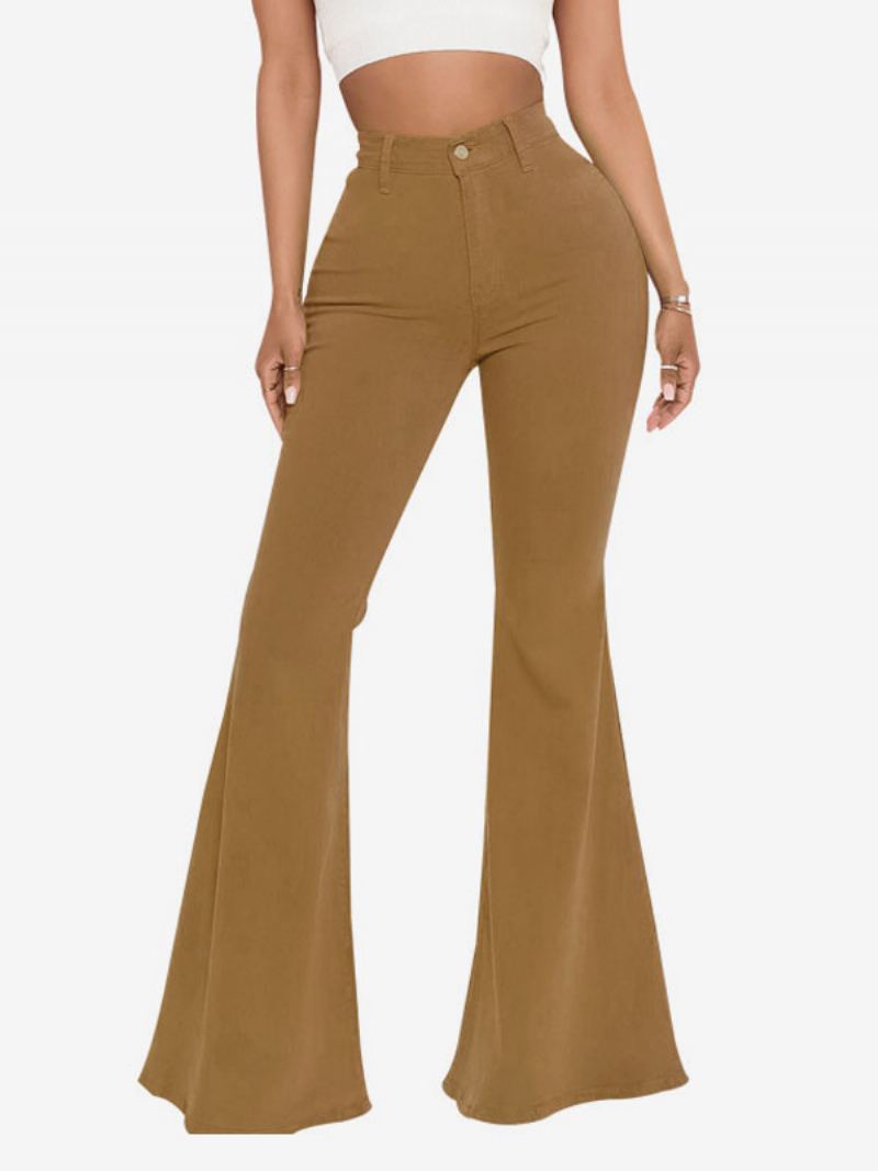 Flare Jeans For Kvinner Raw Edge High Rise Bell Bottoms 2024 - Kaffe Brun