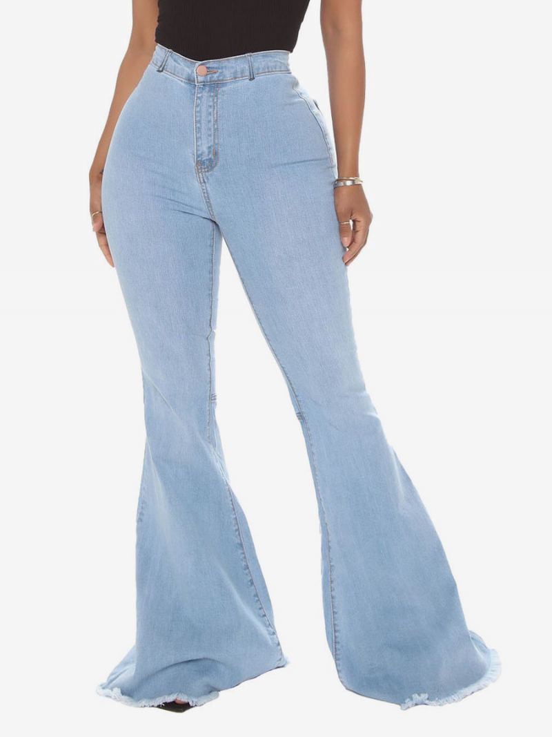 Flare Jeans For Kvinner Raw Edge High Rise Bell Bottoms 2024 - Lys Himmelblå