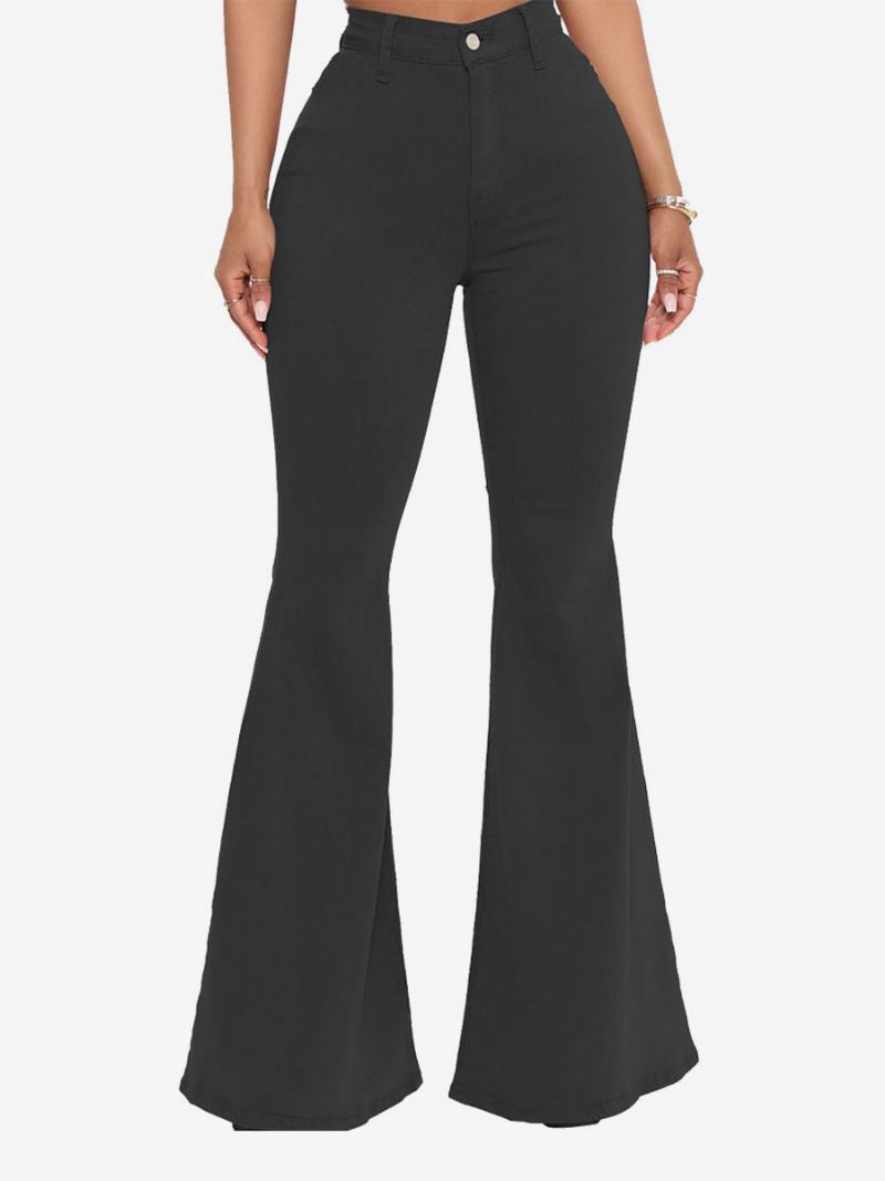 Flare Jeans For Kvinner Raw Edge High Rise Bell Bottoms 2024 - Svart