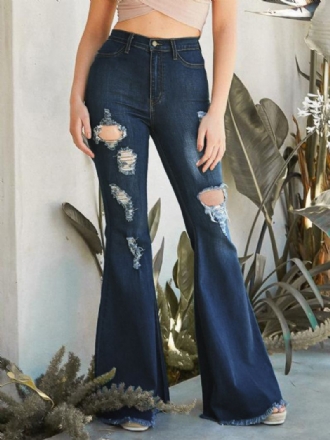 Flare Jeans Raw Edge Ripped High Rise Bell Bottoms For Kvinner 2024