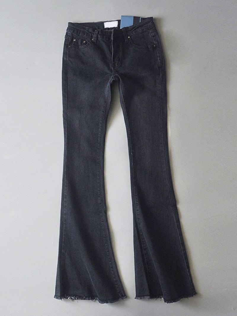 Jeans For Dame Mote Bell Bottoms Glidelås Flue Button Fly Blue Denim Bukser - Dyp Grå