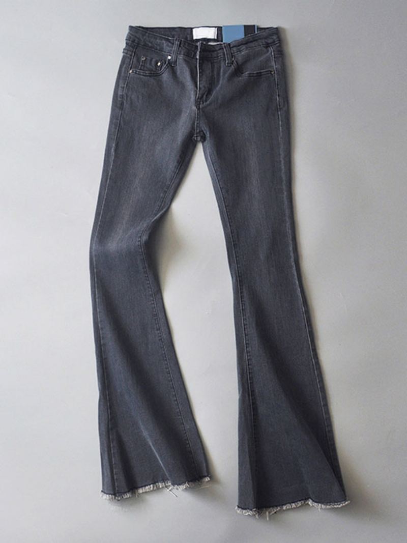 Jeans For Dame Mote Bell Bottoms Glidelås Flue Button Fly Blue Denim Bukser - Lysgrå