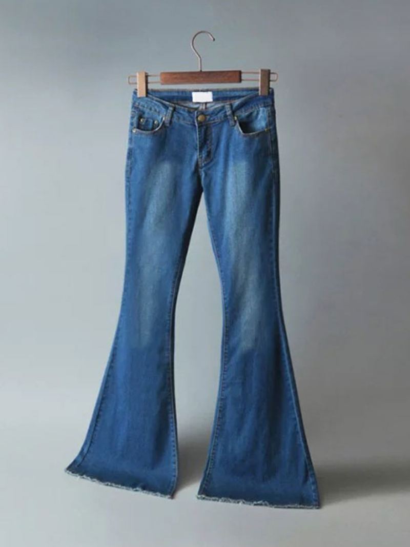 Jeans For Dame Mote Bell Bottoms Glidelås Flue Button Fly Blue Denim Bukser - Blå