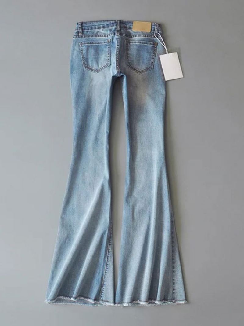 Jeans For Dame Mote Bell Bottoms Glidelås Flue Button Fly Blue Denim Bukser - Babyblå