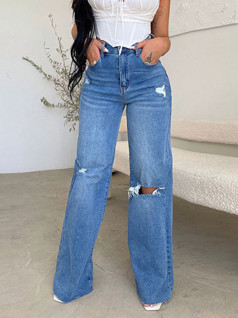 Jeans For Dame Sjarmerende Distressed Straight Polyester