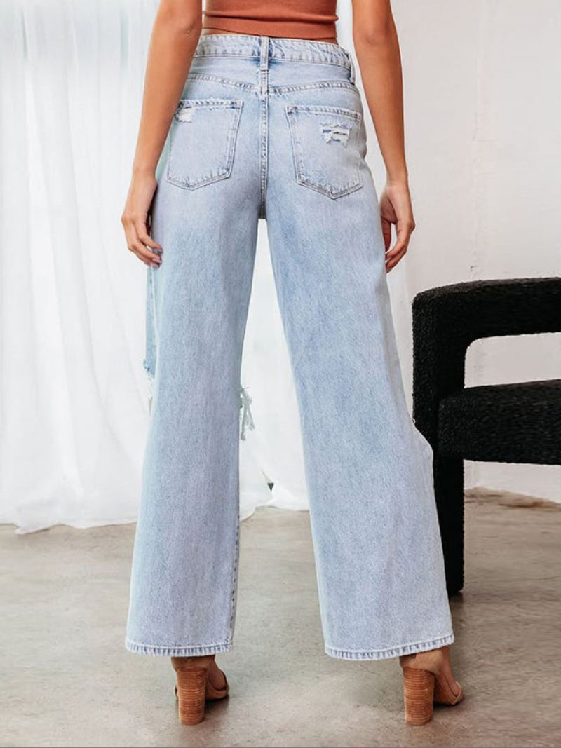 Jeans For Kvinner Chic Frynser Hevet Midje Polyester - Lys Himmelblå