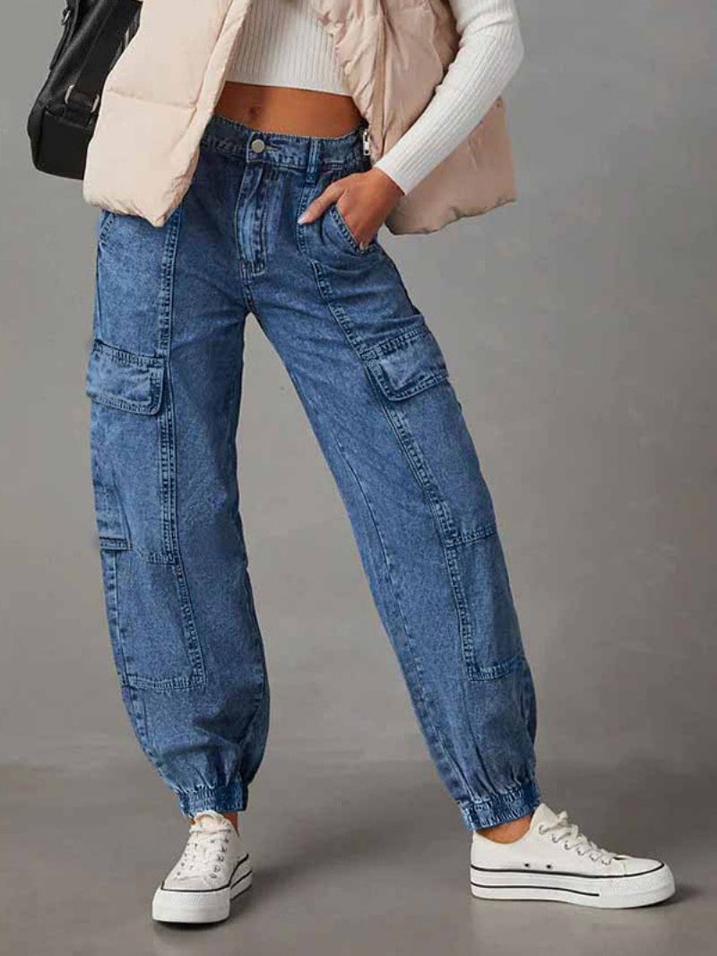 Jeans For Kvinner Chic Hevet Midje - Blå