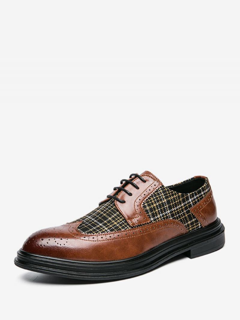 Dress Sko For Menn Kvalitet Rund Toe Lace Up Pu Lær Oxford - Gul