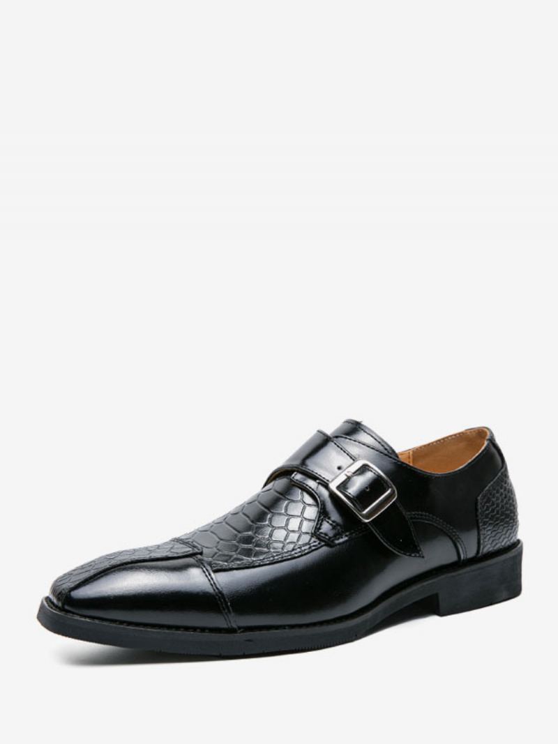 Dress Sko For Menn Square Toe Lace Up Pu Leather Monk Strap - Sort