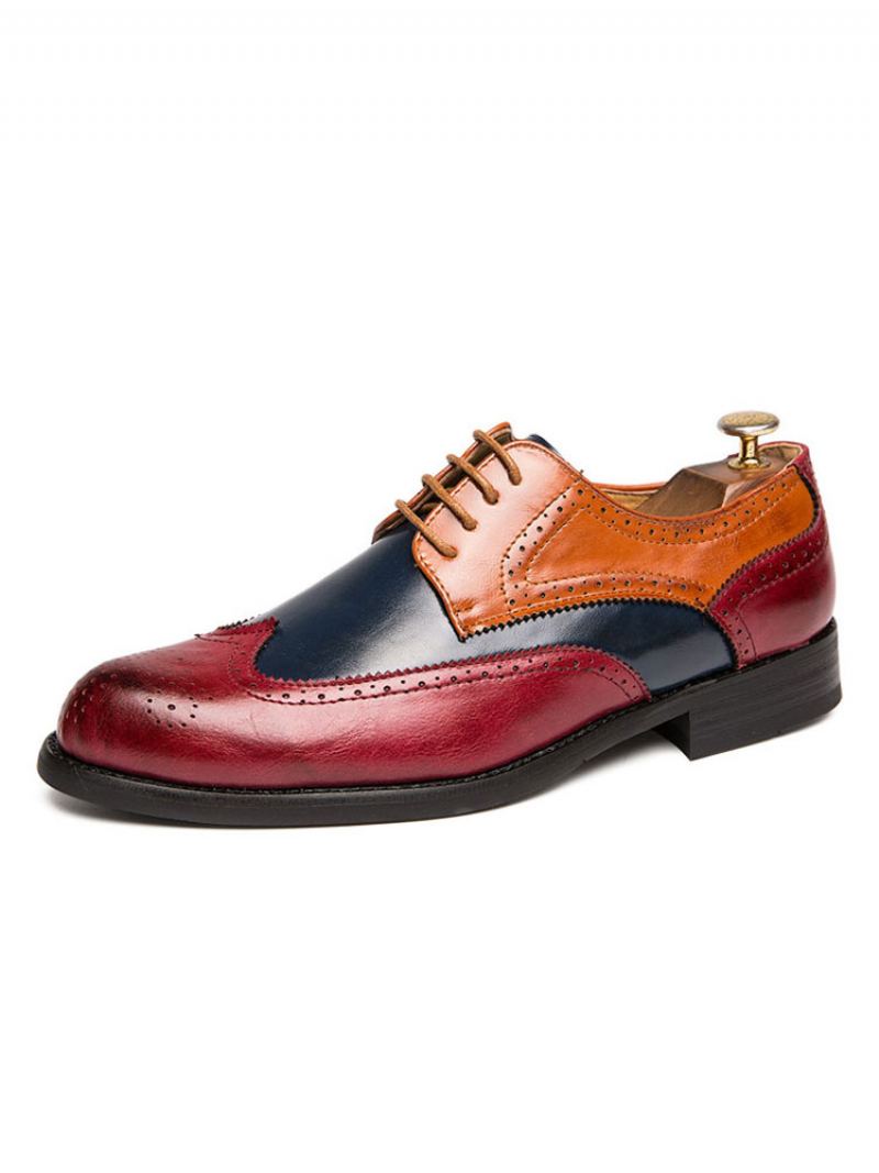 Herre Color Block Wingtips Dress Derby Sko - Rød