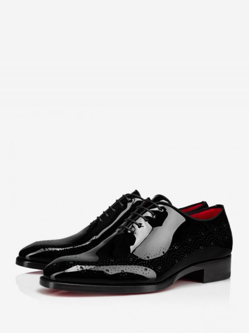 Kjole For Menn Brogue Lakksko Black Square Toe Derby Prom Party Wedding