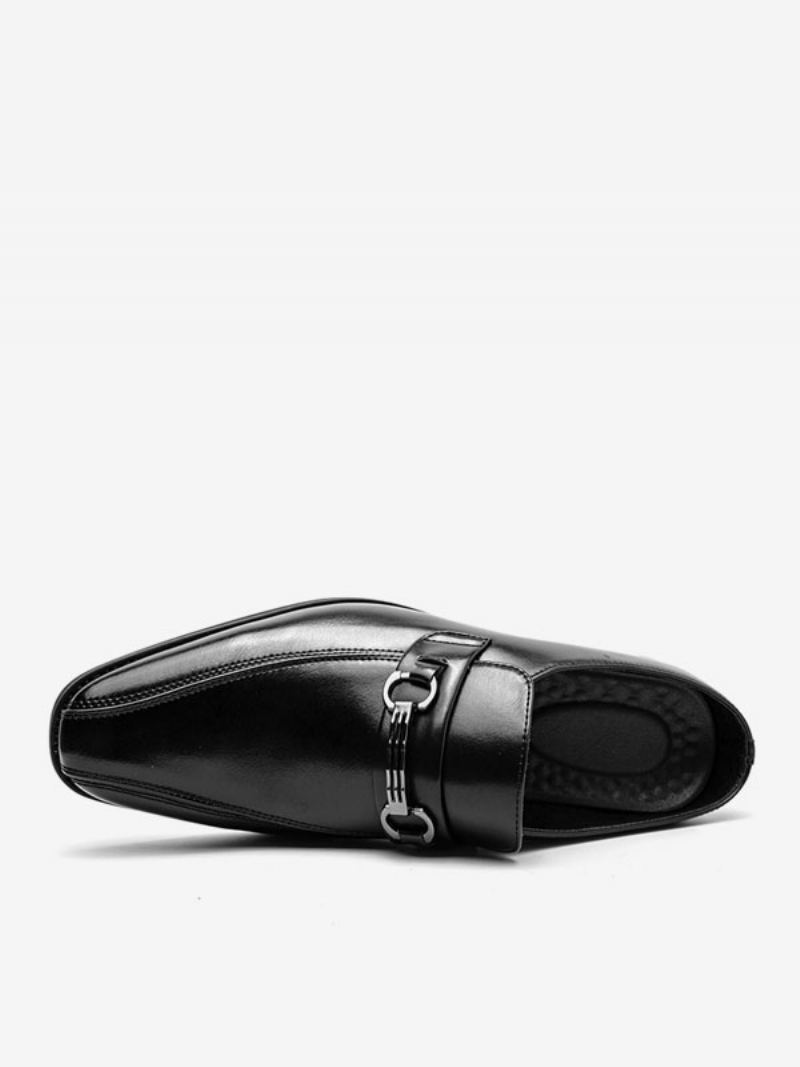 Kjole For Menn Sko Mote Rund Toe Slip-on Pu Leather Slide Loafers - Svart