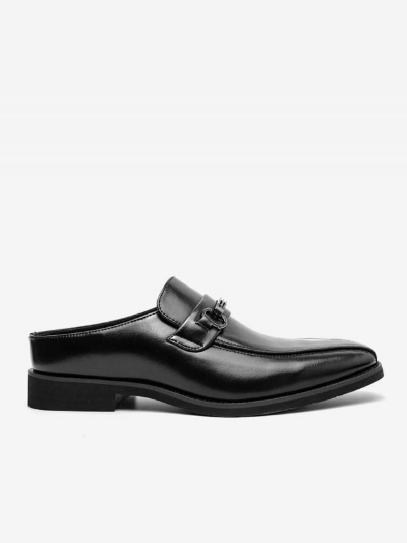 Kjole For Menn Sko Mote Rund Toe Slip-on Pu Leather Slide Loafers - Svart