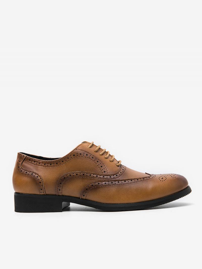 Kjole Sko For Menn Rund Toe Lace Up Oxford Groom - Kaffe Brun