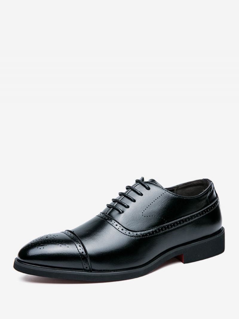 Kjole Sko For Menn Rund Toe Lace Up Pu Lær Oxford Groom