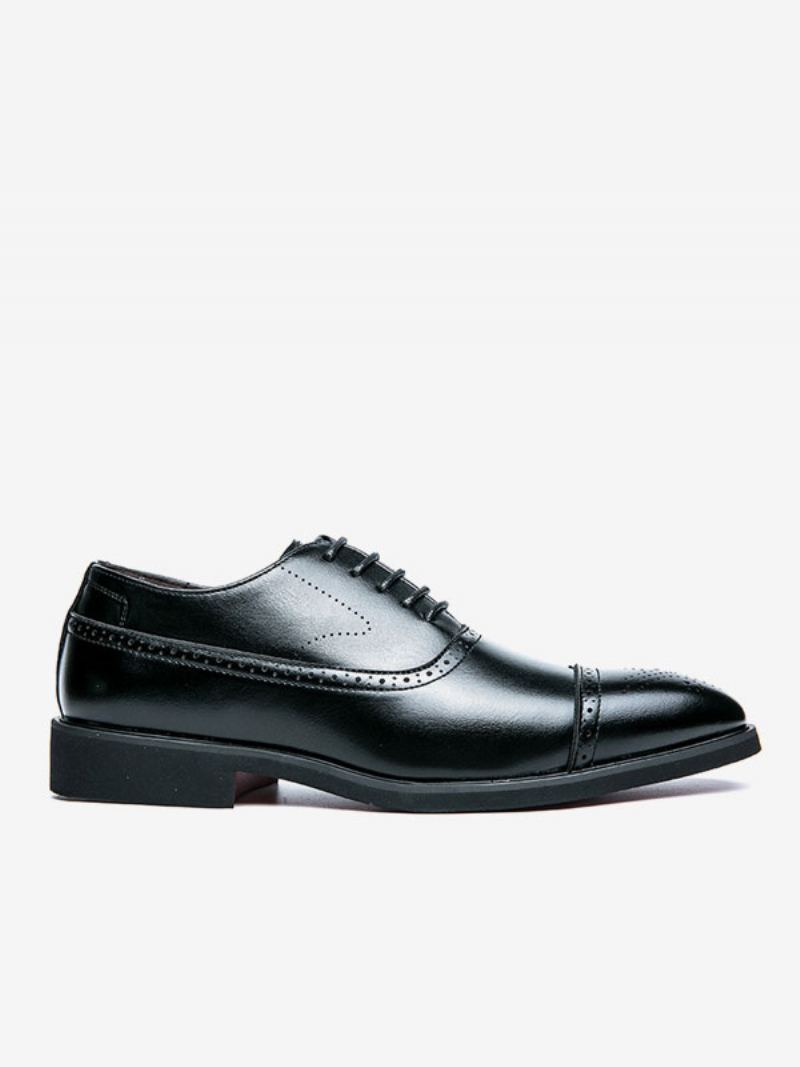 Kjole Sko For Menn Rund Toe Lace Up Pu Lær Oxford Groom - Sort