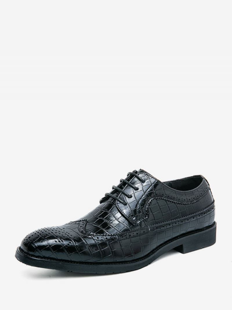 Kjole Sko For Menn Stilig Runde Toe Lace Up Pu Lær Groom - Sort