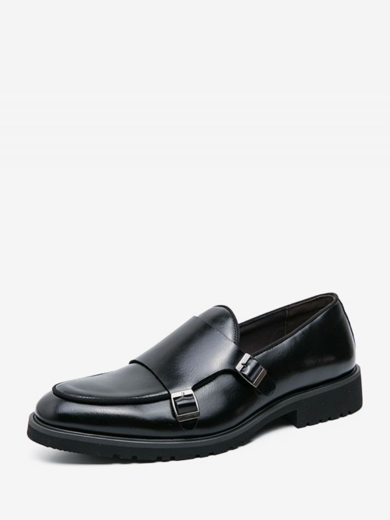 Kjolesko For Menn Moderne Rund Toe Monk Strap Slip On Sko - Sort