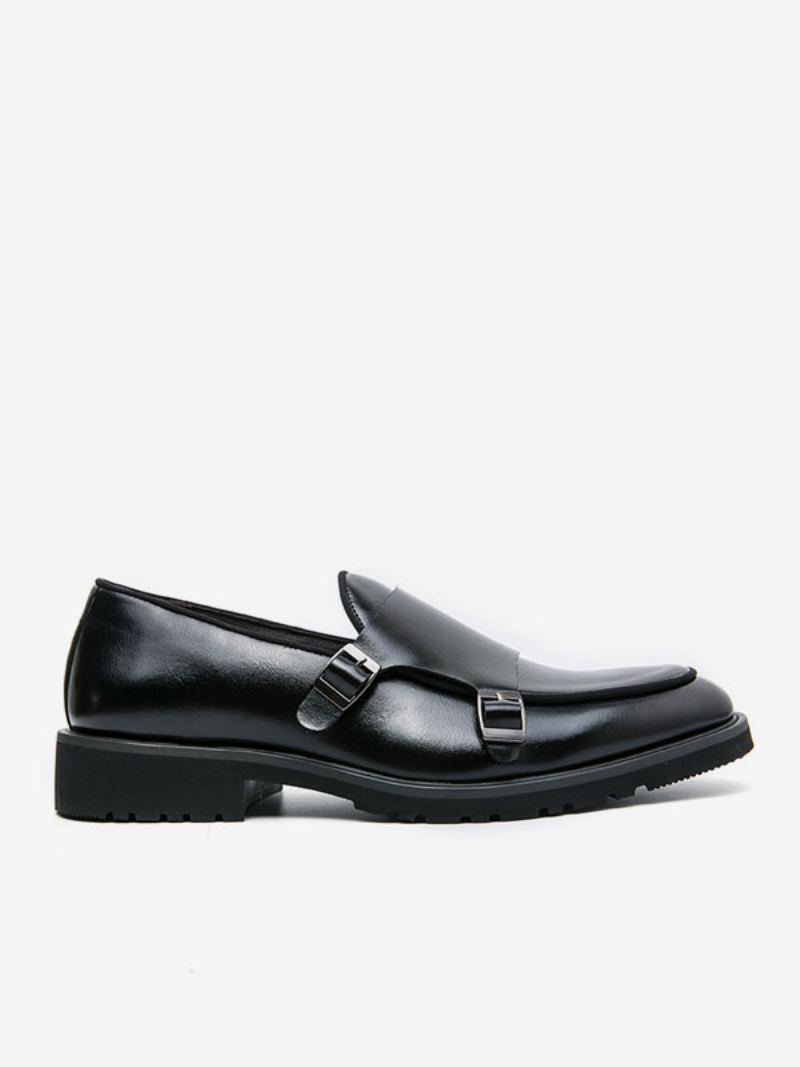 Kjolesko For Menn Moderne Rund Toe Monk Strap Slip On Sko - Sort