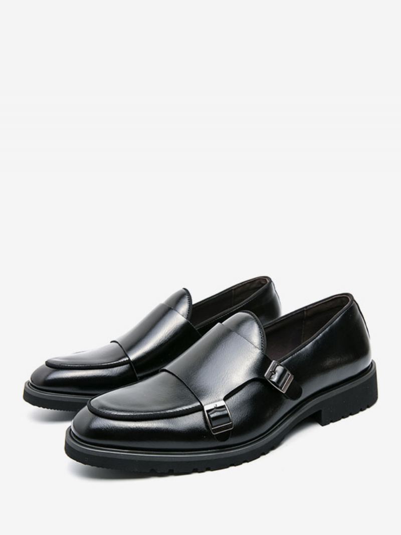 Kjolesko For Menn Moderne Rund Toe Monk Strap Slip On Sko - Sort