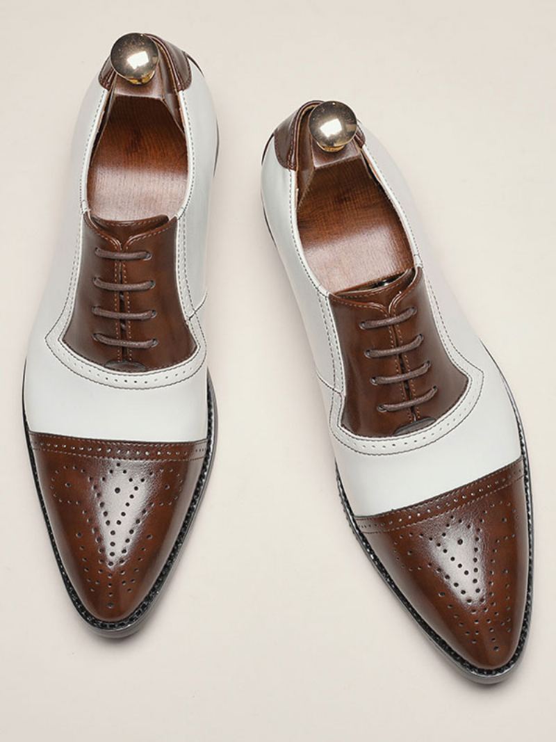 Menns Cap Toe Brogue Oxfords Brudekjole Oxford Formelle Sko Hvit - Kaffe Brun