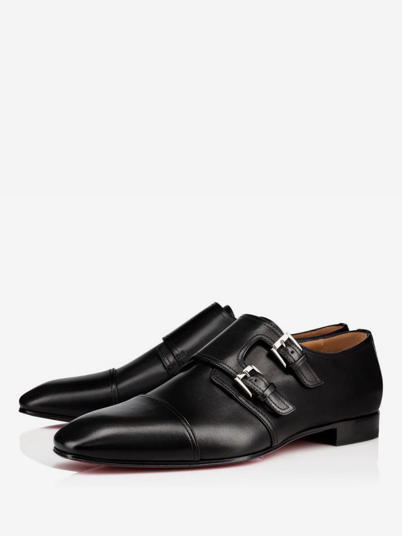 Menns Cap Toe Monk Strap Dress Loafers I Svarte Prom Party Bryllupssko