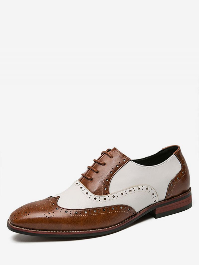 Oxfords Sko Til Menn Moderne Rund Tårem Justerbar Pu-skinn Vingespisser Brogues - Kaffe Brun