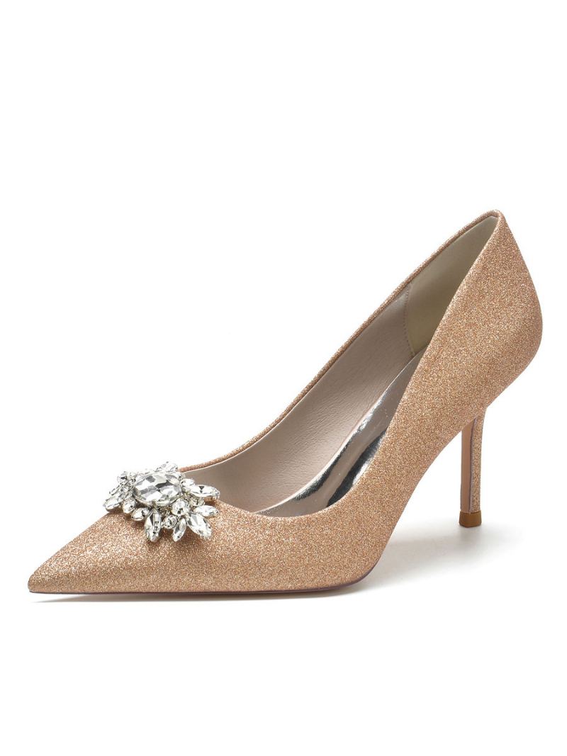 Brudepumper Med Stiletthæl For Kvinner Rhinestones - Champagne