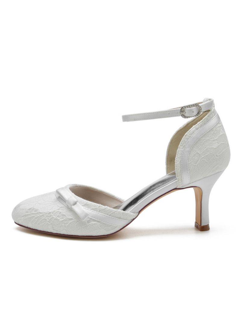 Brudesko For Kvinner Blonder Rund Toe Chunky Heel Pumps - Hvit