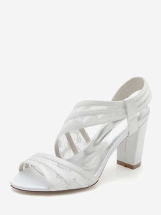 Brudesko For Kvinner Broderte Blonder Peep Toe Chunky Heel