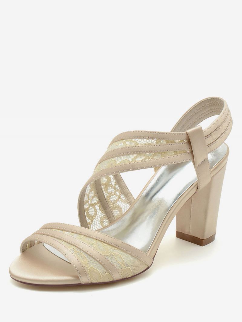 Brudesko For Kvinner Broderte Blonder Peep Toe Chunky Heel - Champagne