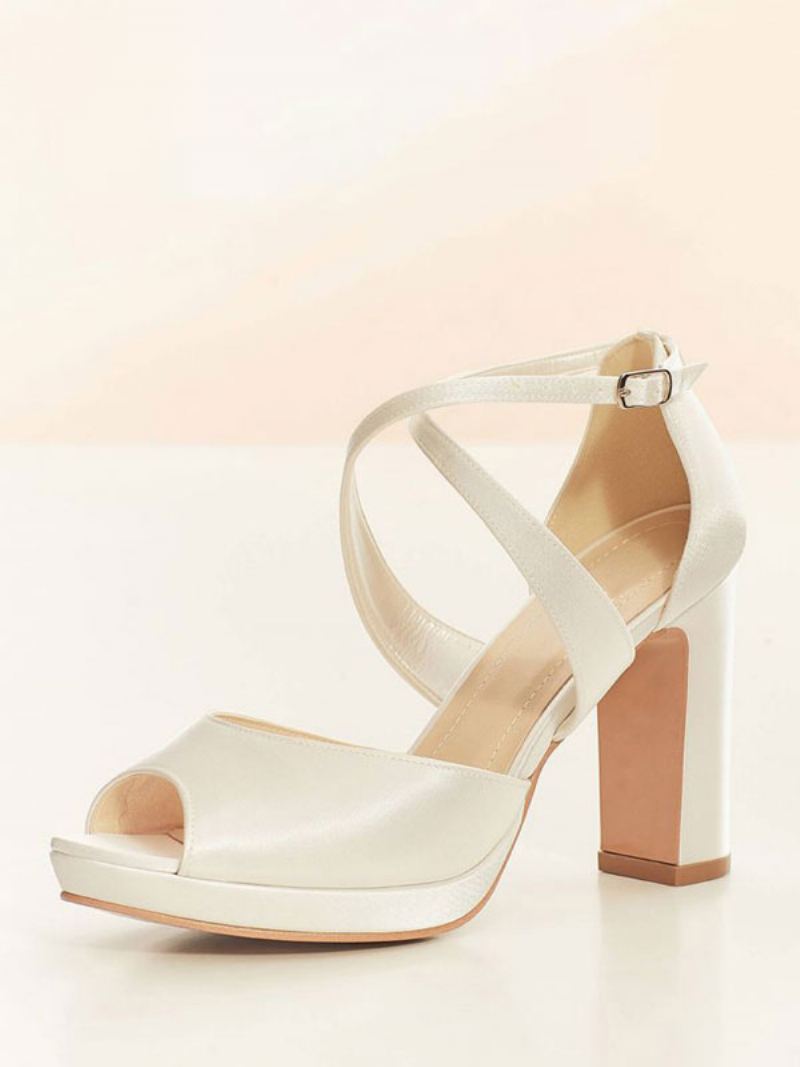 Brudesko For Kvinner Brude Pumps Satin Peep Toe