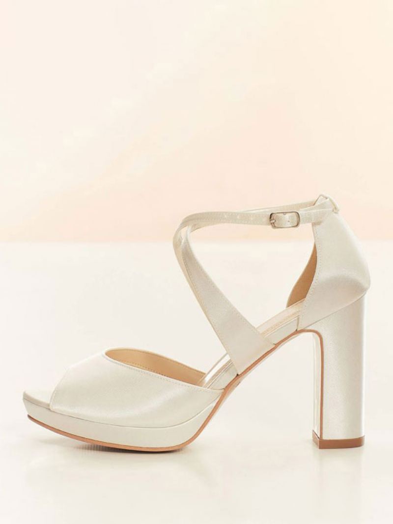 Brudesko For Kvinner Brude Pumps Satin Peep Toe - Hvit