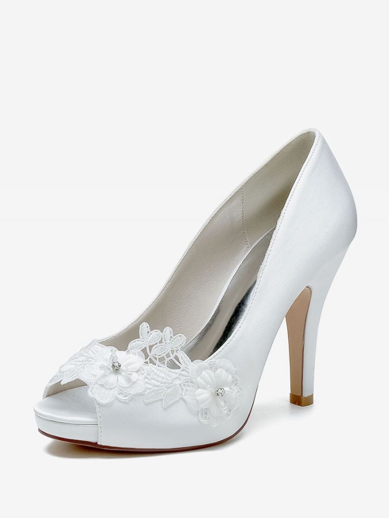 Brudesko For Kvinner Brude Pumps Satin Peep Toe