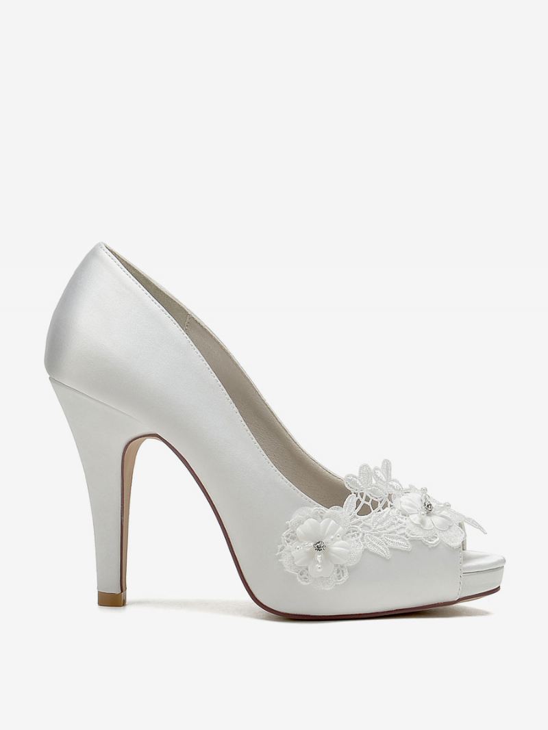 Brudesko For Kvinner Brude Pumps Satin Peep Toe - Elfenben